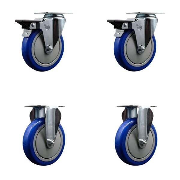 Service Caster 5'' Blue Poly Wheel Swivel Top Plate Caster Set with 2 Posi Brakes 2 Rigid, 4PK SCC-20S514-PPUB-BLUE-PLB-2-R-2 - main